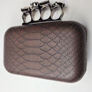 Brown Evening Purse With Finger Clasp and Huge Rhinestones- New without Tag